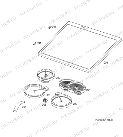 Взрыв-схема плиты (духовки) Electrolux FEH60G3102 - Схема узла Hob